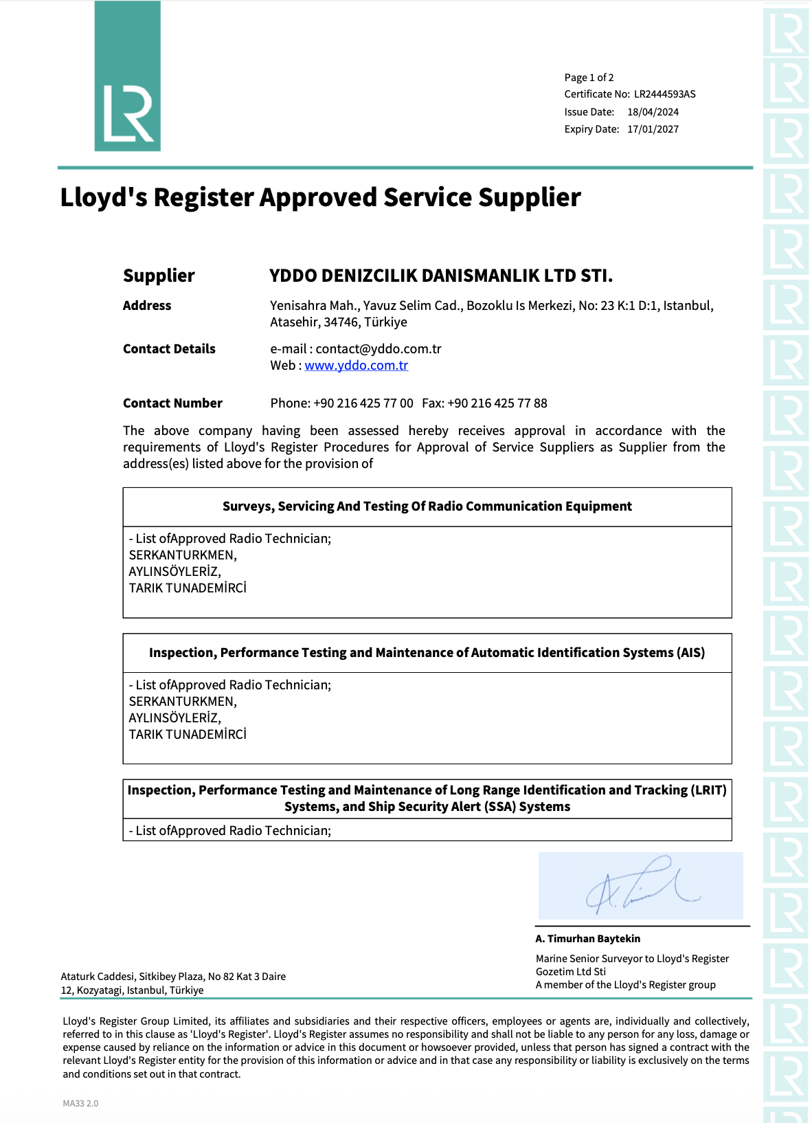 Lloyd's Register Certificate